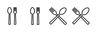 Çatal, kaşık ve bıçak beyaz arka planda izole edilmiş. Restoran ikonu. Yemek ikonu. Yiyin. Çatal bıçak simgesi. 