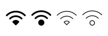 WIFI Simge vektörü beyaz arkaplanda izole edildi. Sinyal vektör simgesi. Kablosuz ve kablosuz ağ simgesi veya uzak internet erişimi için imza