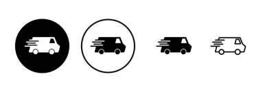 Dağıtım Simgesi vektörü beyaz arkaplanda izole edildi. Hızlı Teslimat Simgesi. Hızlı nakliye kamyonu. Kamyon simgesi teslimatı