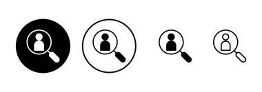 Beyaz arkaplanda izole edilmiş simge vektörü işe alınıyor. İnsan kaynakları konsepti. Adam alımı. Arama işi boşluk simgesi. İşe al. İnsan simgesi bul