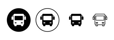 Otobüs simgesi vektörü beyaz arkaplanda izole edildi. Siyah yol vektör simgesi