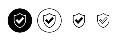 Beyaz arkaplanda izole edilmiş kalkan işaretleme simgesi vektörü. Koruma onayı işareti. Güvenli simge vektörü