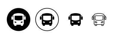 Otobüs simgesi vektörü beyaz arkaplanda izole edildi. Siyah yol vektör simgesi