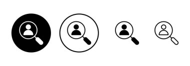 Beyaz arkaplanda izole edilmiş simge vektörü işe alınıyor. İnsan kaynakları konsepti. Adam alımı. Arama işi boşluk simgesi. İşe al. İnsan simgesi bul