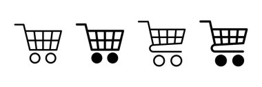 Alışveriş simgesi vektörü beyaz arkaplanda izole edildi. Alışveriş arabası ikonu. Basket ikonu. Trolley