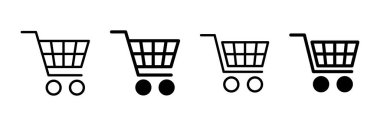 Alışveriş simgesi vektörü beyaz arkaplanda izole edildi. Alışveriş arabası ikonu. Basket ikonu. Trolley