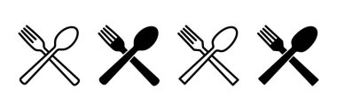 Çatal, kaşık ve bıçak beyaz arka planda izole edilmiş. Restoran ikonu. Yemek ikonu. Yiyin. Çatal bıçak simgesi. 