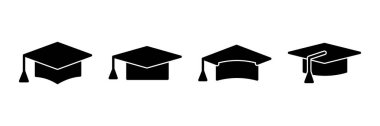 Eğitim ikonu vektörü beyaz arkaplanda izole edildi. Mezuniyet şapkası ikonu. Mezun olmak. Öğrenci şapkası
