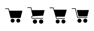 Alışveriş simgesi vektörü beyaz arkaplanda izole edildi. Alışveriş arabası ikonu. Basket ikonu. Trolley