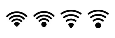 WIFI Simge vektörü beyaz arkaplanda izole edildi. Sinyal vektör simgesi. Kablosuz ve kablosuz ağ simgesi veya uzak internet erişimi için imza