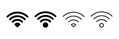 WIFI Simge vektörü beyaz arkaplanda izole edildi. Sinyal vektör simgesi. Kablosuz ve kablosuz ağ simgesi veya uzak internet erişimi için imza
