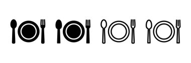 Çatal, kaşık ve bıçak beyaz arka planda izole edilmiş. Restoran ikonu. Yemek ikonu. Yiyin. Çatal bıçak simgesi. 