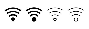 WIFI Simge vektörü beyaz arkaplanda izole edildi. Sinyal vektör simgesi. Kablosuz ve kablosuz ağ simgesi veya uzak internet erişimi için imza