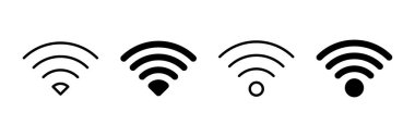 WIFI Simge vektörü beyaz arkaplanda izole edildi. Sinyal vektör simgesi. Kablosuz ve kablosuz ağ simgesi veya uzak internet erişimi için imza