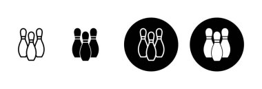 Bowling oyunu Pin Icon vektörü beyaz arkaplanda izole edildi. Bowling ikonu, top ve iğne