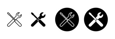 Beyaz arkaplanda izole edilmiş ikon vektörünü onar. İngiliz anahtarı ve tornavida simgesi. Ayarlar vektör simgesi. Bakım. araçlar