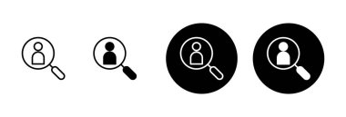 Beyaz arkaplanda izole edilmiş simge vektörü işe alınıyor. İnsan kaynakları konsepti. Adam alımı. Arama işi boşluk simgesi. İşe al. İnsan simgesi bul