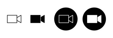 Video kamera ikonu vektörü beyaz arkaplanda izole edildi. Video kamera vektör simgesi. Kamera Simgeleri. Film tabelası. Sinema