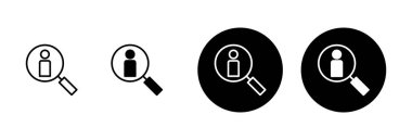 Beyaz arkaplanda izole edilmiş simge vektörü işe alınıyor. İnsan kaynakları konsepti. Adam alımı. Arama işi boşluk simgesi. İşe al. İnsan simgesi bul