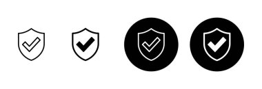 Beyaz arkaplanda izole edilmiş kalkan işaretleme simgesi vektörü. Koruma onayı işareti. Güvenli simge vektörü