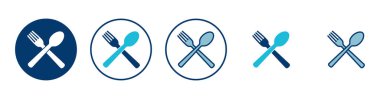 Çatal, kaşık ve bıçak beyaz arka planda izole edilmiş. Restoran ikonu. Yemek ikonu. Yiyin. Çatal bıçak simgesi. 