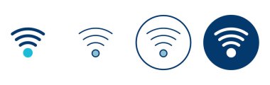 WIFI Simge vektörü beyaz arkaplanda izole edildi. Sinyal vektör simgesi. Kablosuz ve kablosuz ağ simgesi veya uzak internet erişimi için imza