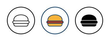 Hamburger ikonu vektörü beyaz arkaplanda izole edildi. Hamburger ve hamburger ikonu. Fast food vektör simgesi