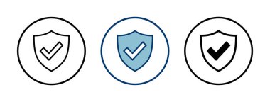 Beyaz arkaplanda izole edilmiş kalkan işaretleme simgesi vektörü. Koruma onayı işareti. Güvenli simge vektörü