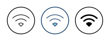 WIFI Simge vektörü beyaz arkaplanda izole edildi. Sinyal vektör simgesi. Kablosuz ve kablosuz ağ simgesi veya uzak internet erişimi için imza