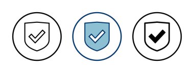 Beyaz arkaplanda izole edilmiş kalkan işaretleme simgesi vektörü. Koruma onayı işareti. Güvenli simge vektörü