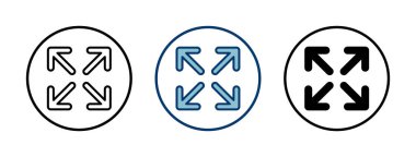 Beyaz arkaplanda tam ekran simge vektörü izole edildi. Tam ekran simgesine genişlet. Tam ekran işaret simgesi. Oklar sembolü