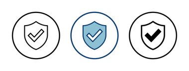 Beyaz arkaplanda izole edilmiş kalkan işaretleme simgesi vektörü. Koruma onayı işareti. Güvenli simge vektörü