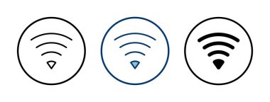 WIFI Simge vektörü beyaz arkaplanda izole edildi. Sinyal vektör simgesi. Kablosuz ve kablosuz ağ simgesi veya uzak internet erişimi için imza