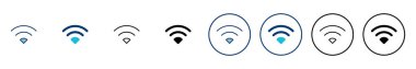 WIFI Simge vektörü beyaz arkaplanda izole edildi. Sinyal vektör simgesi. Kablosuz ve kablosuz ağ simgesi veya uzak internet erişimi için imza