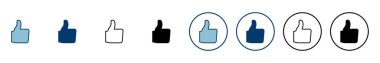 Beyaz arkaplanda izole edilmiş ikon vektörü gibi. Başparmaklar yukarı simgesi. Sosyal ortam simgesi