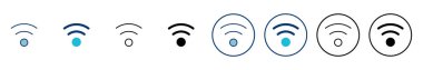 WIFI Simge vektörü beyaz arkaplanda izole edildi. Sinyal vektör simgesi. Kablosuz ve kablosuz ağ simgesi veya uzak internet erişimi için imza