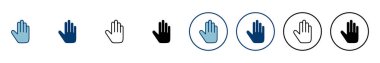 Beyaz arkaplanda el simgesi vektörü izole edildi. El hareketi. Eller dursun