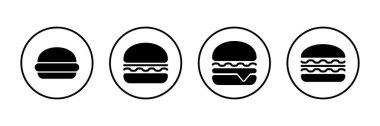 Hamburger ikonu vektörü beyaz arkaplanda izole edildi. Hamburger ve hamburger ikonu. Fast food vektör simgesi