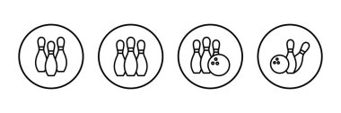 Bowling oyunu Pin Icon vektörü beyaz arkaplanda izole edildi. Bowling ikonu, top ve iğne