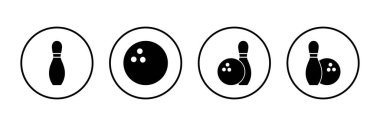 Bowling oyunu Pin Icon vektörü beyaz arkaplanda izole edildi. Bowling ikonu, top ve iğne