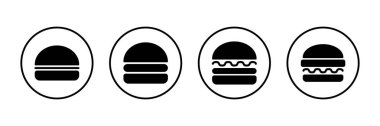 Hamburger ikonu vektörü beyaz arkaplanda izole edildi. Hamburger ve hamburger ikonu. Fast food vektör simgesi
