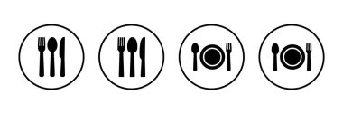 Çatal, kaşık ve bıçak beyaz arka planda izole edilmiş. Restoran ikonu. Yemek ikonu. Yiyin. Çatal bıçak simgesi. 