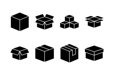 Kutu simgesi vektörü beyaz arkaplanda izole edildi. Karton kutu, ambalaj açık. Kutu vektörü simgesi