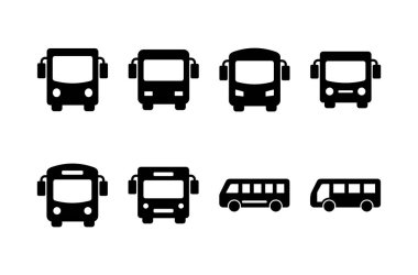 Otobüs simgesi vektörü beyaz arkaplanda izole edildi. Siyah yol vektör simgesi