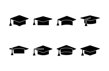 Eğitim ikonu vektörü beyaz arkaplanda izole edildi. Mezuniyet şapkası ikonu. Mezun olmak. Öğrenci şapkası