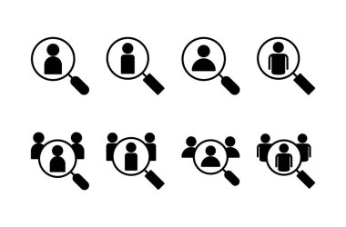 Beyaz arkaplanda izole edilmiş simge vektörü işe alınıyor. İnsan kaynakları konsepti. Adam alımı. Arama işi boşluk simgesi. İşe al. İnsan simgesi bul