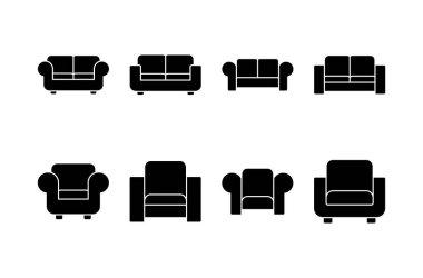 Beyaz arkaplanda izole edilmiş kanepe simgesi vektörü. Kanepe resmi. mobilya