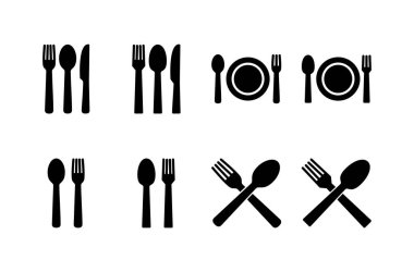 Çatal, kaşık ve bıçak beyaz arka planda izole edilmiş. Restoran ikonu. Yemek ikonu. Yiyin. Çatal bıçak simgesi. 