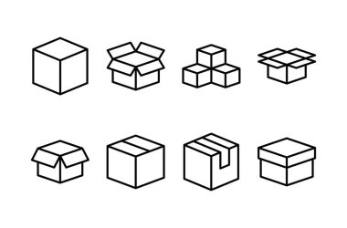 Kutu simgesi vektörü beyaz arkaplanda izole edildi. Karton kutu, ambalaj açık. Kutu vektörü simgesi