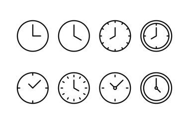 Saat simgesi vektörü beyaz arkaplanda izole edildi. Zaman simgesi vektörü. Saat vektör simgesi